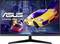 Moniteur de jeu ASUS avec deux voitures de course dans une ville futuriste.