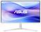 Un écran d'ordinateur affiche le logo Asus sur un fond bleu et blanc. L'écran possède un fin cadre blanc et est posé sur un socle blanc.