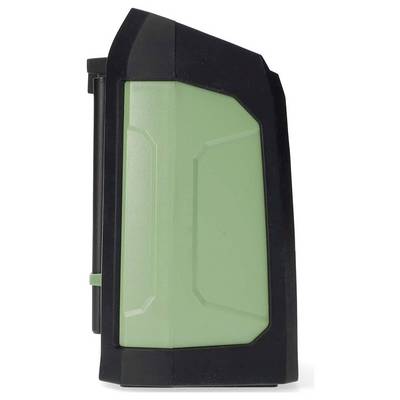 Boîtier électronique en plastique noir et vert.