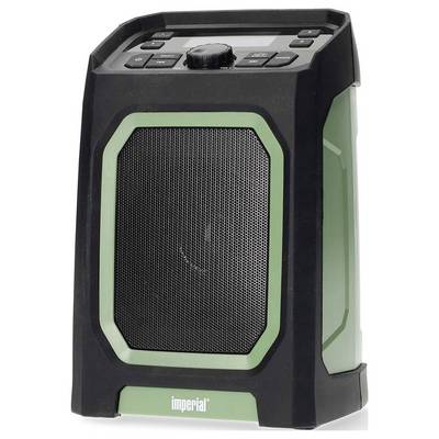 Enceinte portable noir et vert avec touches de commande et écran sur le dessus. Nom de marque 'imperial' en bas à l'avant.