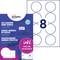 Badges nominatifs autocollants Avery avec option de conception en ligne, comprenant huit badges ronds par feuille, personnalisables pour événements.