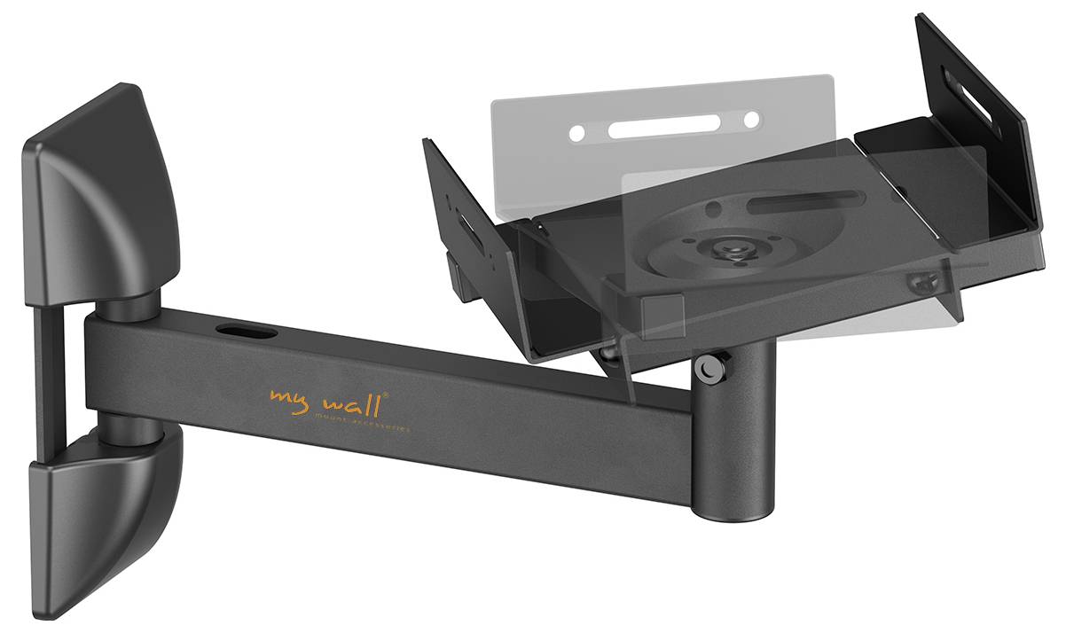 Support TV pivotant en noir, fixé au mur, pour un positionnement flexible des petits écrans.