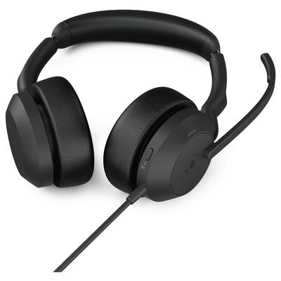 Un casque noir filaire avec microphone intégré et coussinets d'oreilles rembourrés.