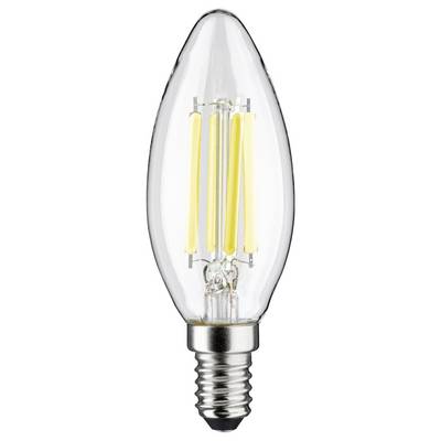 Une lampe bougie LED avec un abat-jour en verre transparent et des filaments jaunes visibles, convenant aux luminaires décoratifs.