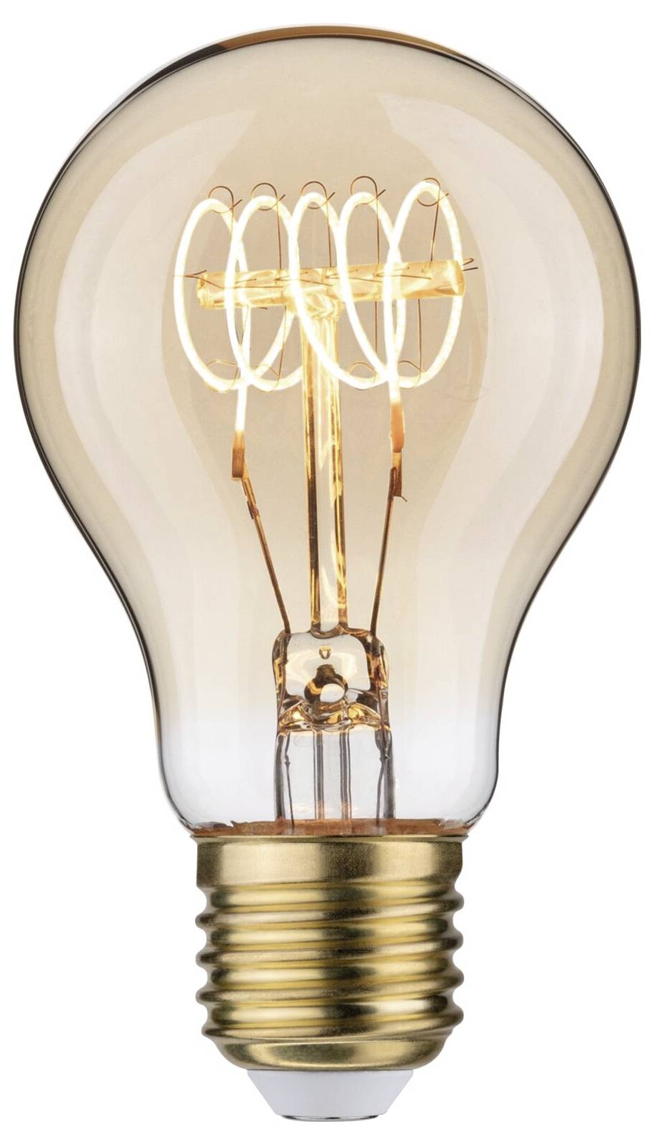 Ampoule avec filament lumineux visible, disposé selon un motif en spirale.