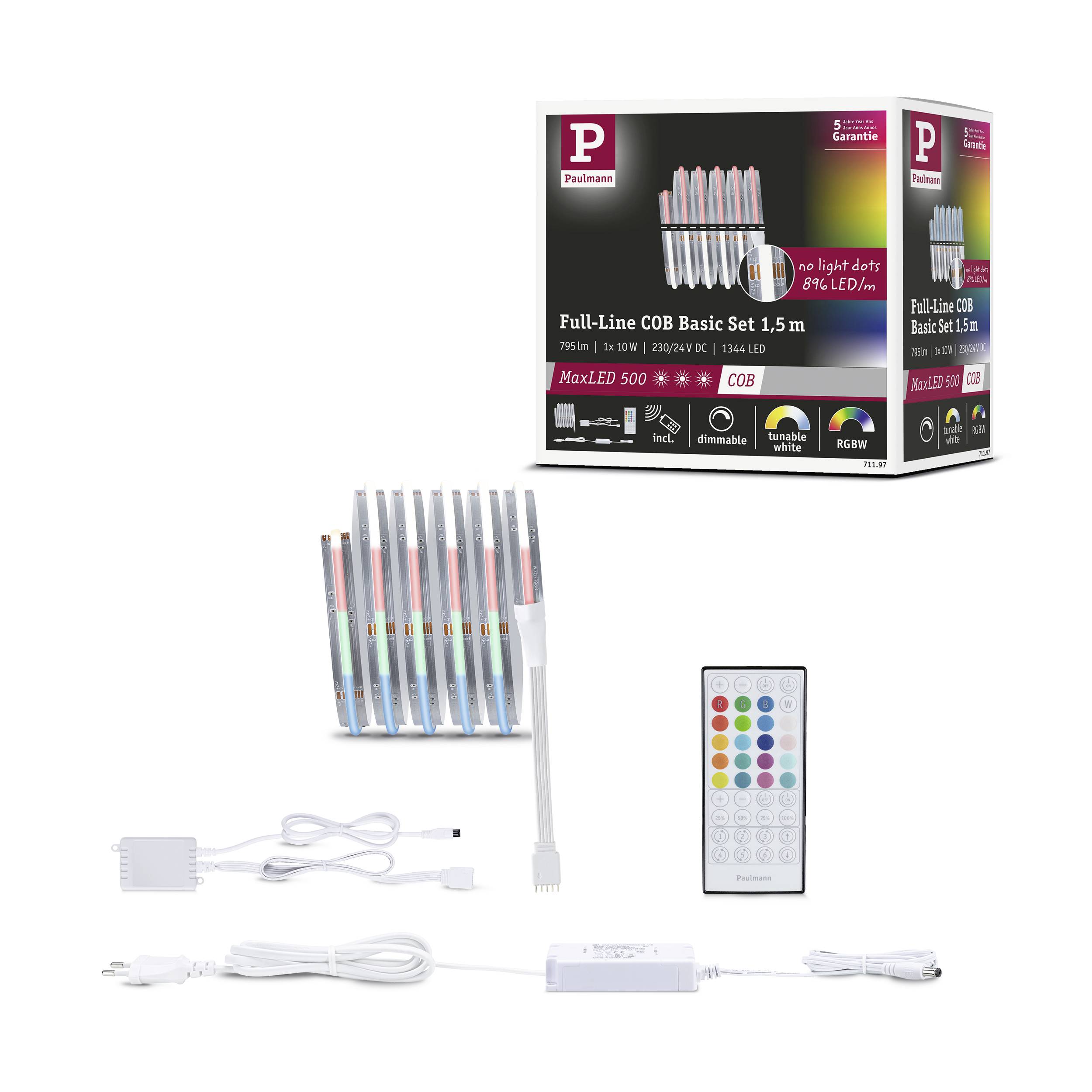 Lichtset 'Full-Line COB Basic Set', 1,5 m. Comprend télécommande, bloc d'alimentation, bande LED. Adapté pour l'éclairage coloré.