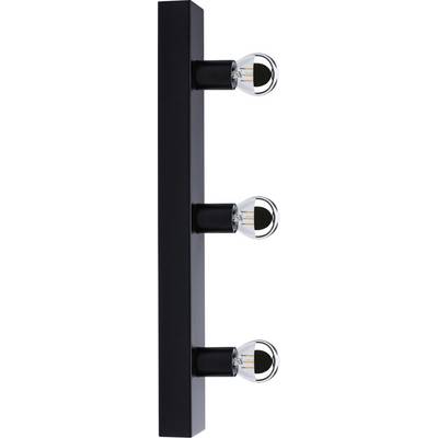 Lampe murale verticale noire avec trois ampoules visibles, disposées de manière symétrique.