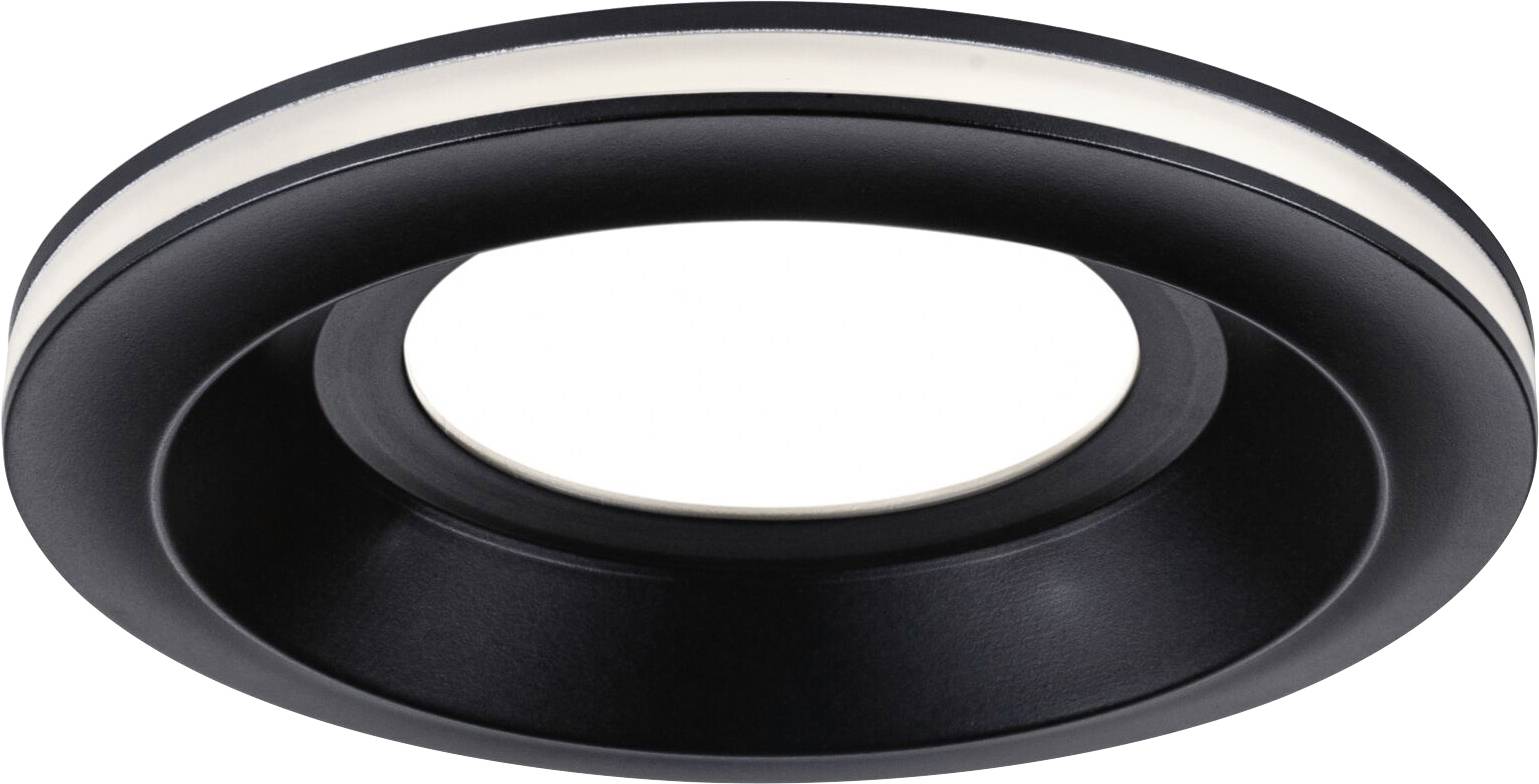Spot encastrable LED rond noir avec lumière blanche centrale, design moderne et épuré, adapté aux espaces intérieurs.