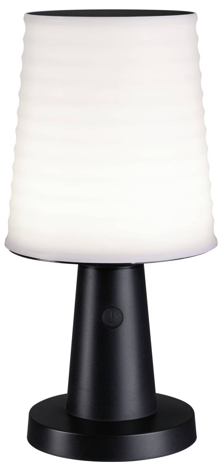 Lampe de table noire avec abat-jour blanc ondulé, adaptée au design intérieur moderne.
