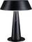Lampe de table noire au pied conique, à grand abat-jour et interrupteur central. Design moderne, adaptée au salon ou au bureau.