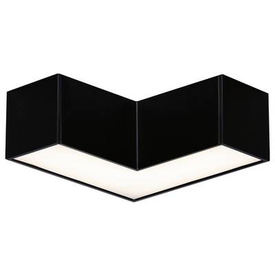Un luminaire de plafond noir et anguleux en forme de V, émettant une lumière vive. Un design contemporain, adapté aux espaces intérieurs modernes.