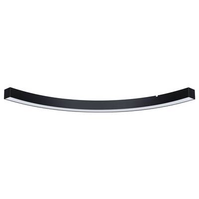Une poignée de porte semi-circulaire noire avec une fine bande argentée le long du bord inférieur.