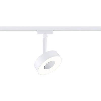 Un luminaire sur rail LED blanc au design circulaire, montage plafonnier, adapté à l'éclairage intérieur moderne.