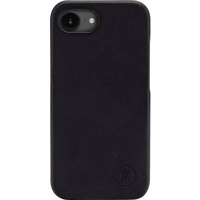 Coque de smartphone noire au design minimaliste avec un logo discret en bas à droite.