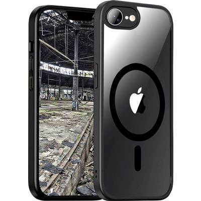 'Capture d'écran d'un smartphone montrant une image d'un bâtiment industriel abandonné couvert de graffitis en arrière-plan.'