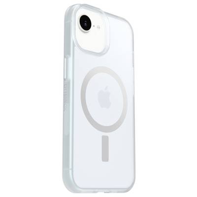 Coque iPhone transparente avec un anneau MagSafe circulaire et le logo Apple visible à l'arrière.