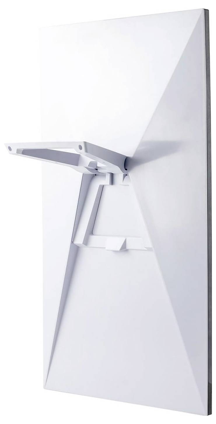 Un panneau mural moderne blanc avec un support rabattable intégré, adapté aux applications économisant de l'espace.