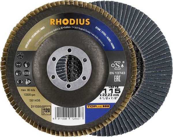 Rhodius 211330  Disque segmenté Diamètre 115 mm Ø de perçage 22.23 mm Grain 120 acier inoxydable, acier 1 pc(s)
