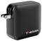 Chargeur USB noir avec deux broches de prise rabattables et le logo 'verbatim' sur la face avant.