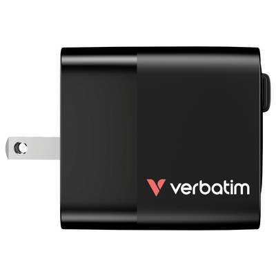Chargeur noir avec une fiche latérale et le nom de marque 'verbatim' en blanc et rouge.