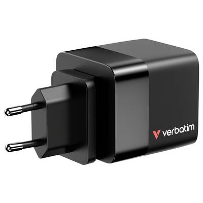Chargeur noir de Verbatim avec une fiche bipolaire, adapté aux appareils USB, compact et portable.