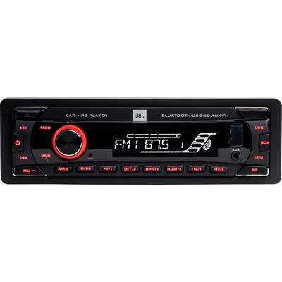 Autoradio en vue frontale avec connexions Bluetooth, USB et AUX. L'écran affiche 'FM1 87.5'. Boutons de mode, volume et recherche de station visibles.