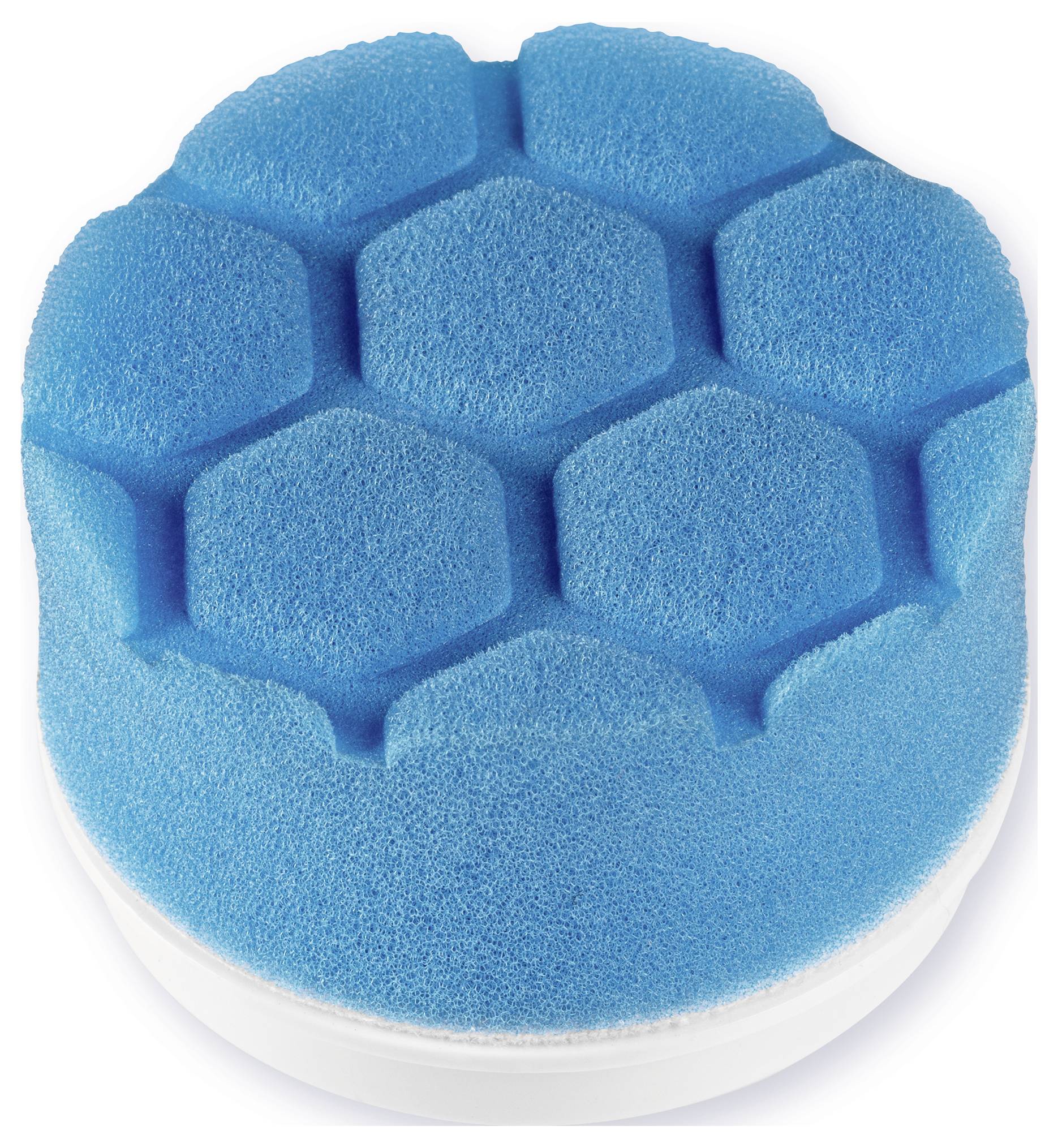 Une éponge bleue à structure alvéolaire en surface, adaptée à l'entretien automobile.