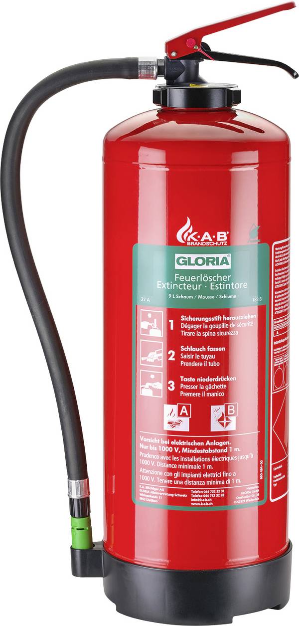 Gloria  GLORIA Schaum-Feuerlöscher,S 9 Standard F (9l. PFAS-frei)  Extincteur à mousse  sans fluor  9 l  Classe de feu: A, B  Contenu 1 pc(s)
