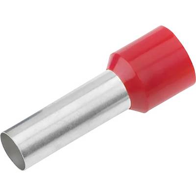 Un embout de câble métallique rouge isolé, équipé d'un capuchon en plastique rouge, adapté pour la connexion de fils dans des applications électriques.