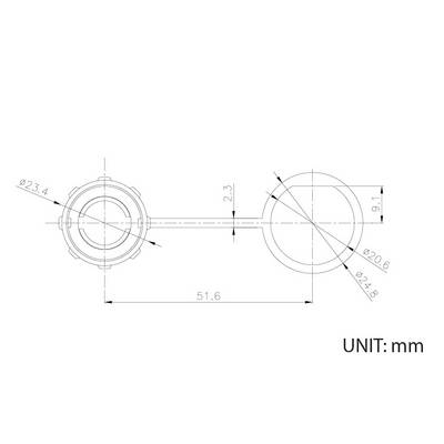 Dessin technique de deux cercles connectés avec des dimensions en millimètres : 23,4, 24,8, 20,6 et largeur totale de 51,6.