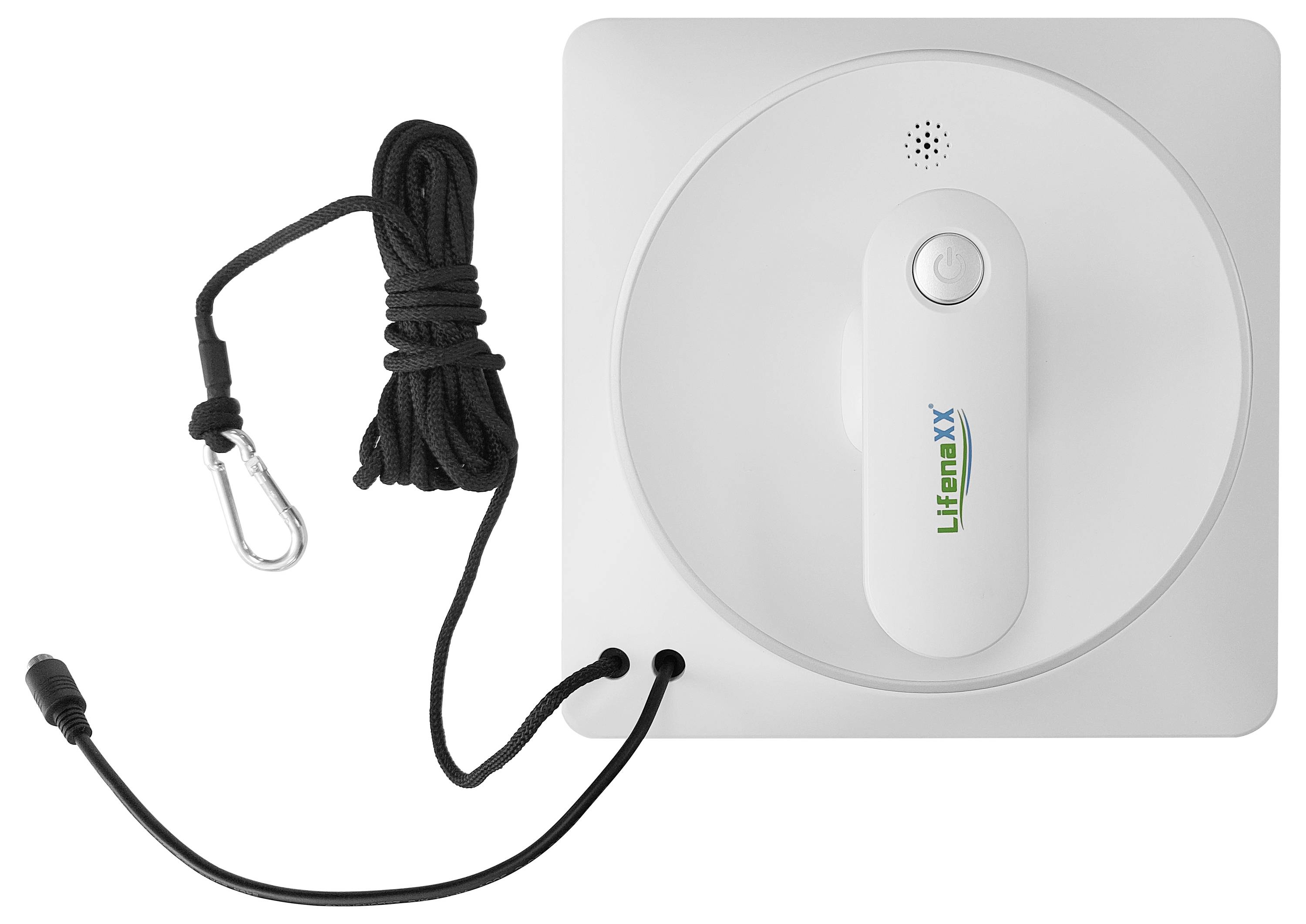 Un nettoyant de fenêtre blanc avec un chiffon de nettoyage rectangulaire et une boucle de préhension, adapté aux processus de nettoyage automatiques.