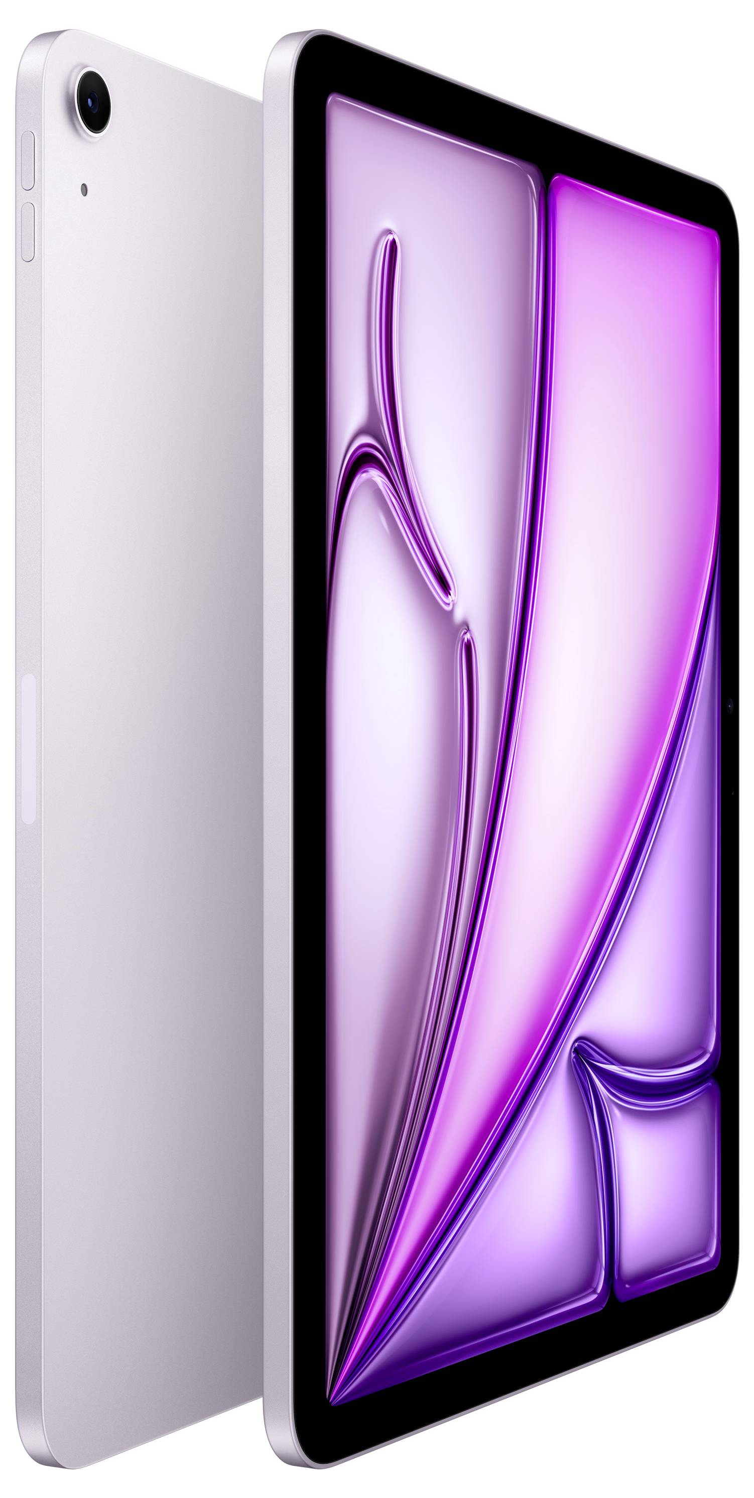 Une tablette avec un écran affichant un design abstrait rose et blanc. L'appareil est fin et au style moderne.