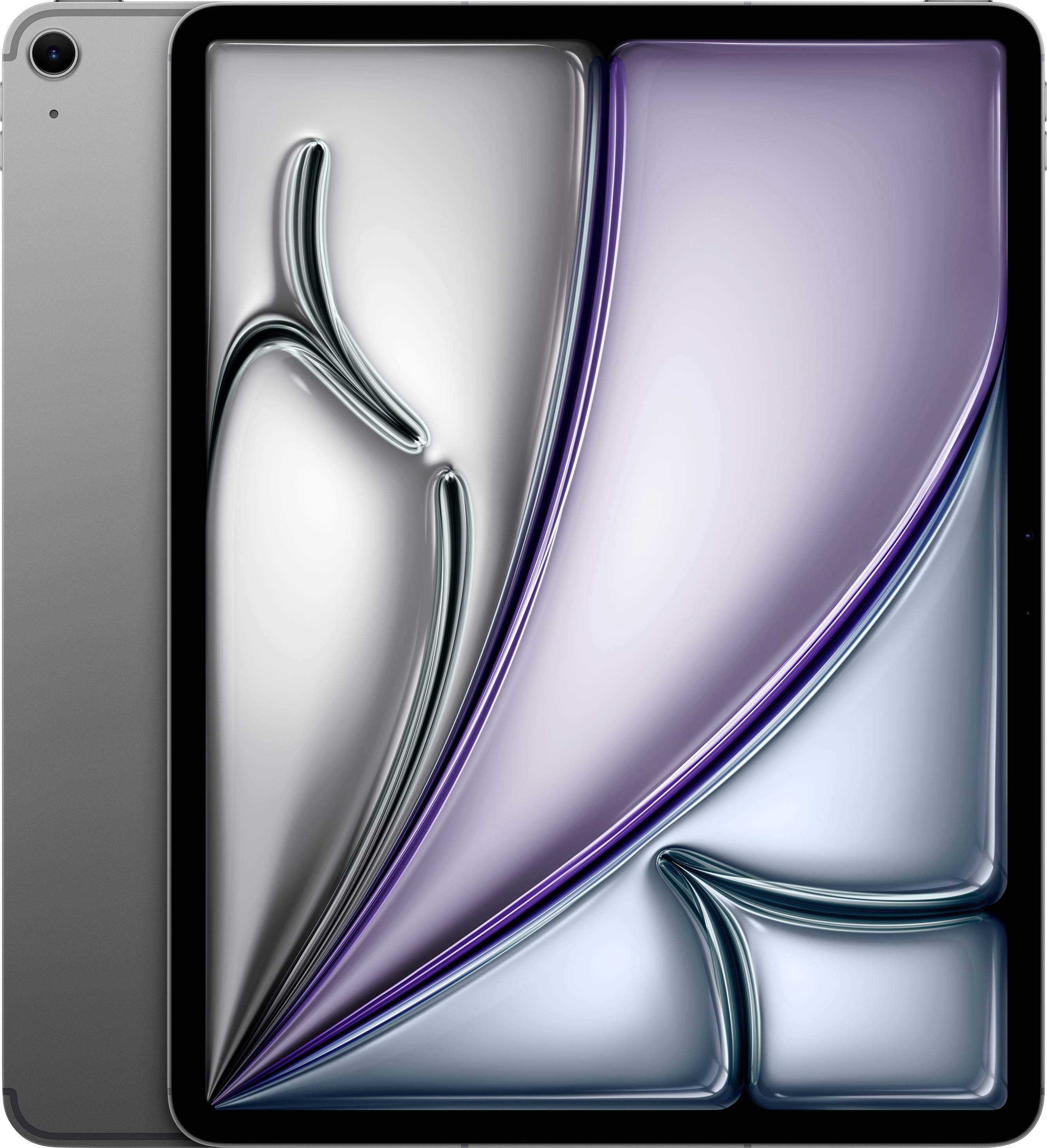 Tablette avec un arrière-plan d'écran abstrait en couleurs pastel. Le design a une apparence futuriste et des formes ondulées.