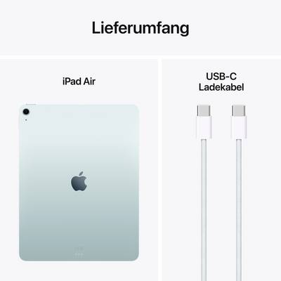 L'iPad Air et le câble de charge USB-C sont inclus dans le package. L'image montre l'arrière de l'iPad et le câble.