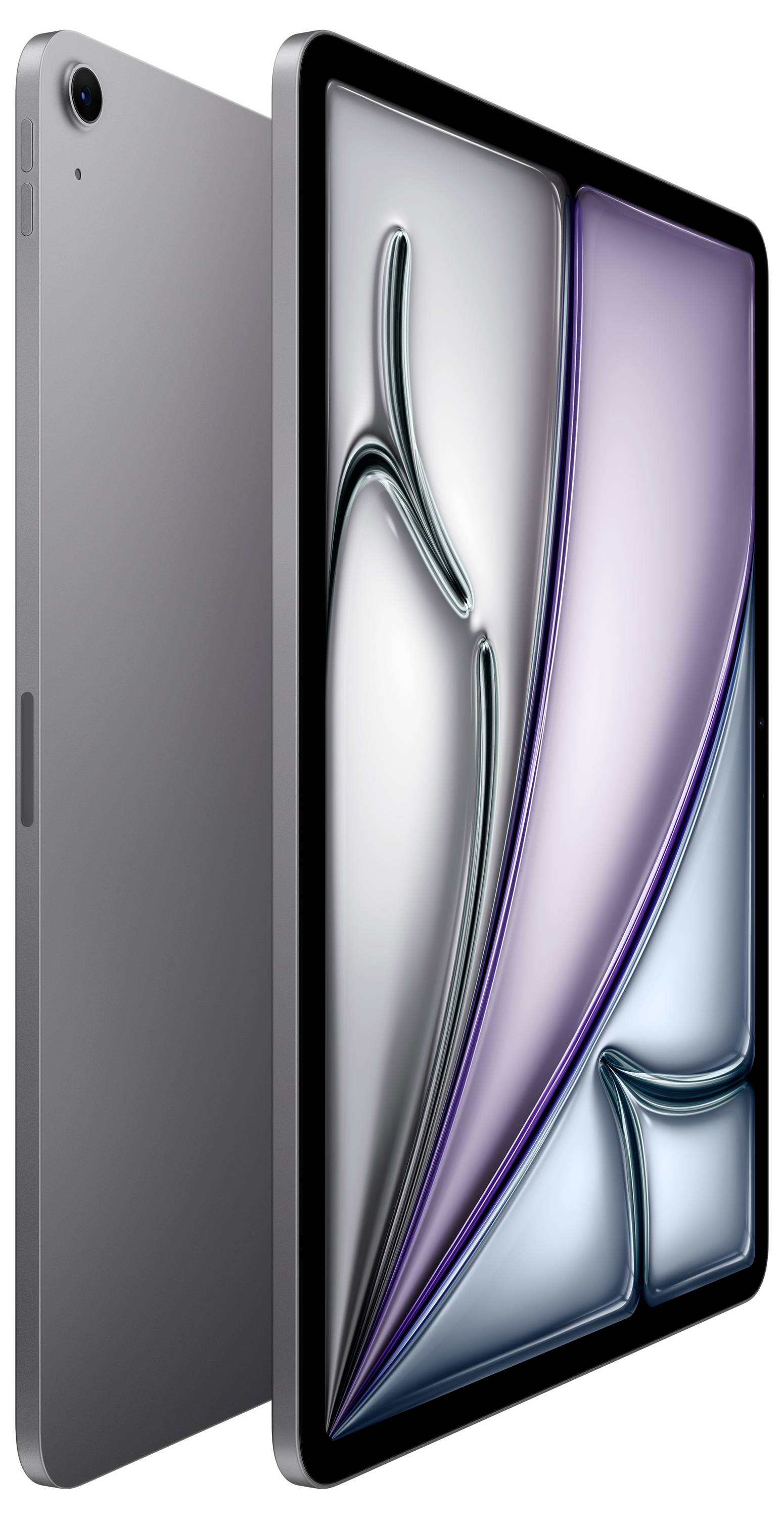 Une tablette au design élégant et moderne avec un cadre étroit. L'écran affiche un motif abstrait et coloré.