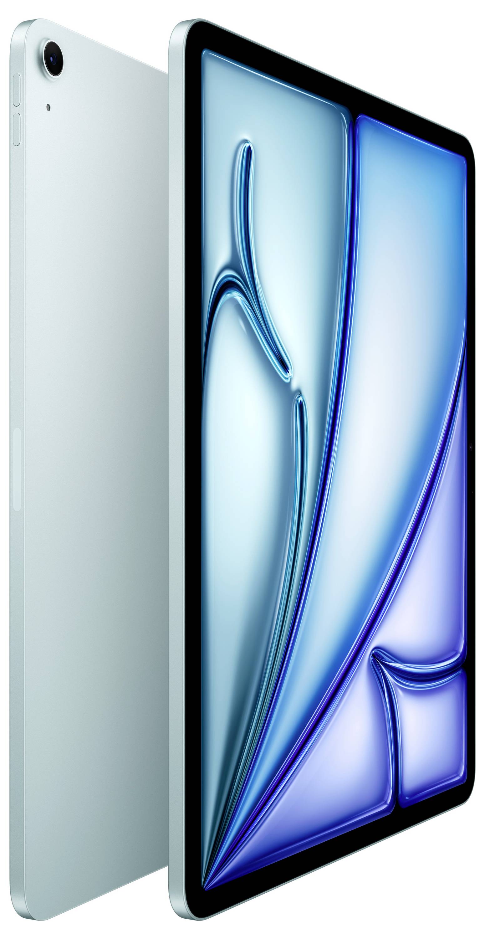 Une tablette moderne avec un grand écran haute résolution et un design fin et minimaliste dans un ton bleu.