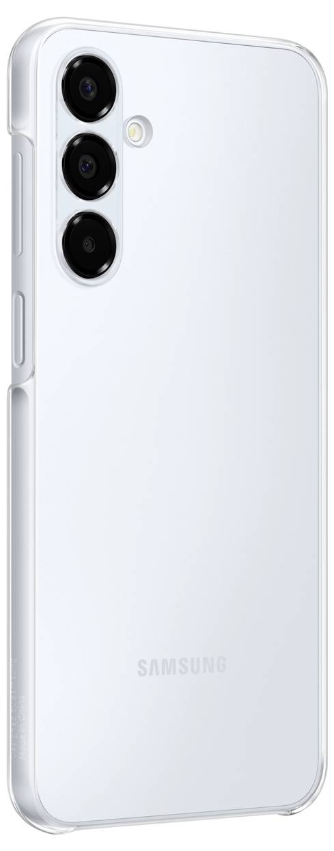 Un smartphone argenté avec trois objectifs photo à l'arrière. Le logo Samsung est visible en bas.
