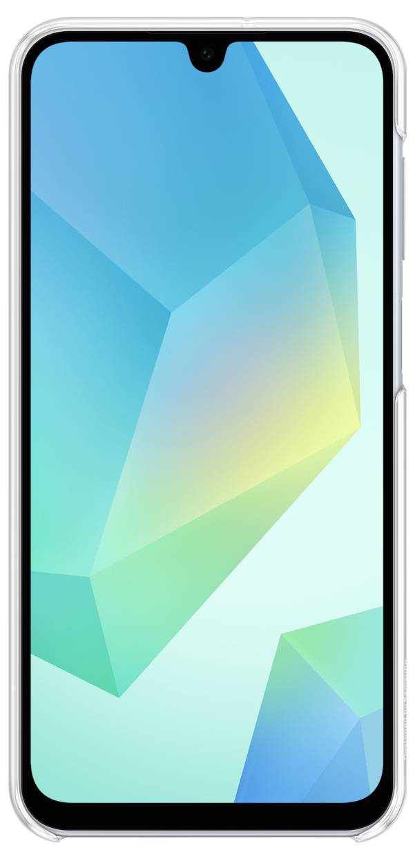 Smartphone avec un arrière-plan géométrique bleu-vert, représenté au format portrait.