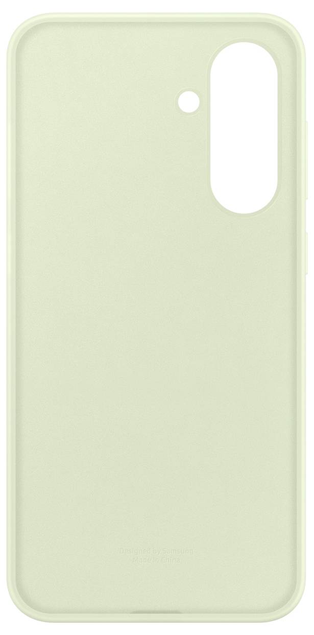 Coque de téléphone en plastique vert clair, design épuré, sans motif ni logo, avec des découpes pour la caméra et les connexions.
