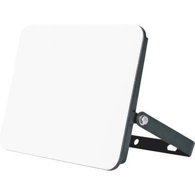 Un projecteur rectangulaire blanc avec un cadre noir et un support réglable. Idéal pour l'éclairage intérieur ou extérieur.