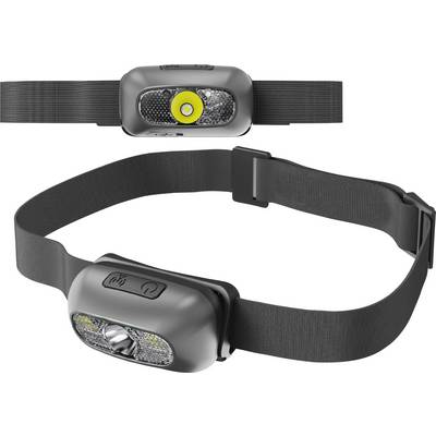 Lampes frontales en plastique noir avec bandeau réglable. Une lampe montre la LED lumineuse, l'autre le bandeau vu de côté.