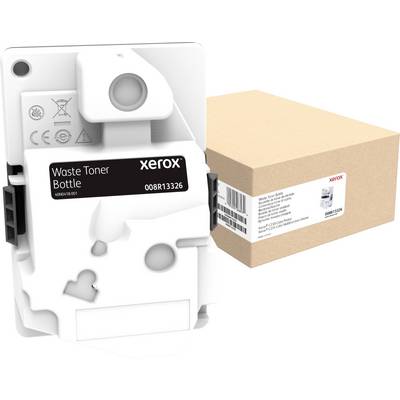 Une bouteille de toner usagée Xerox vide à côté d'un emballage marron, tous deux portant des étiquettes de produit.