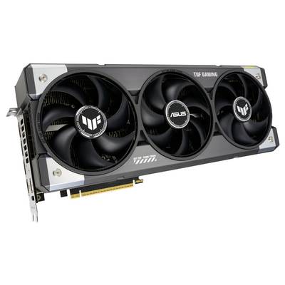 Carte graphique ASUS TUF Gaming avec trois ventilateurs, conception robuste et connexion PCIe ; adaptée aux applications de jeux haute performance.