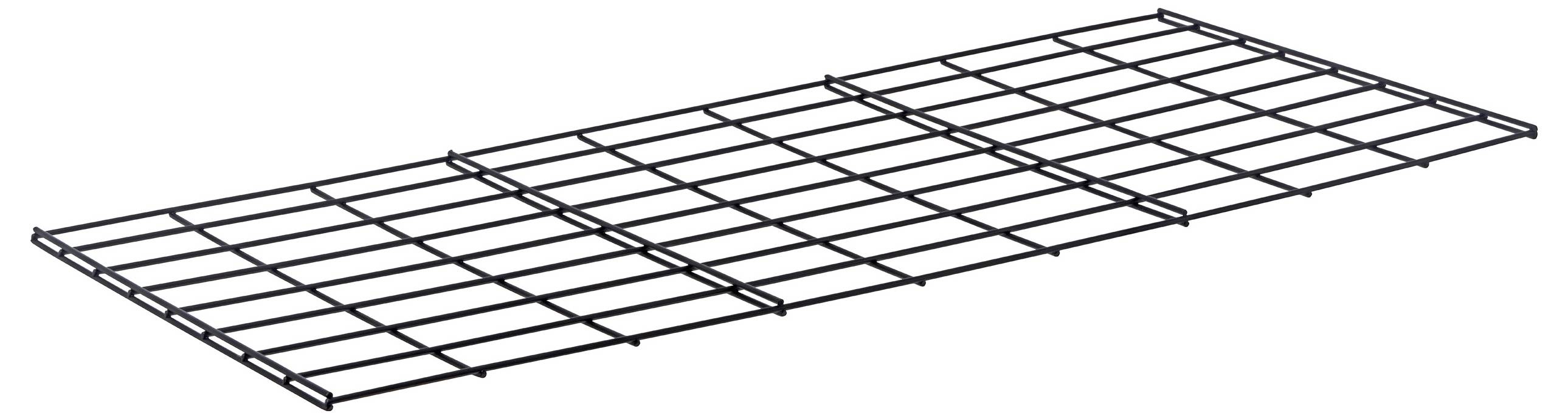 Une grille rectangulaire en fil métallique de couleur noire sur un fond blanc, composée de carrés uniformes.