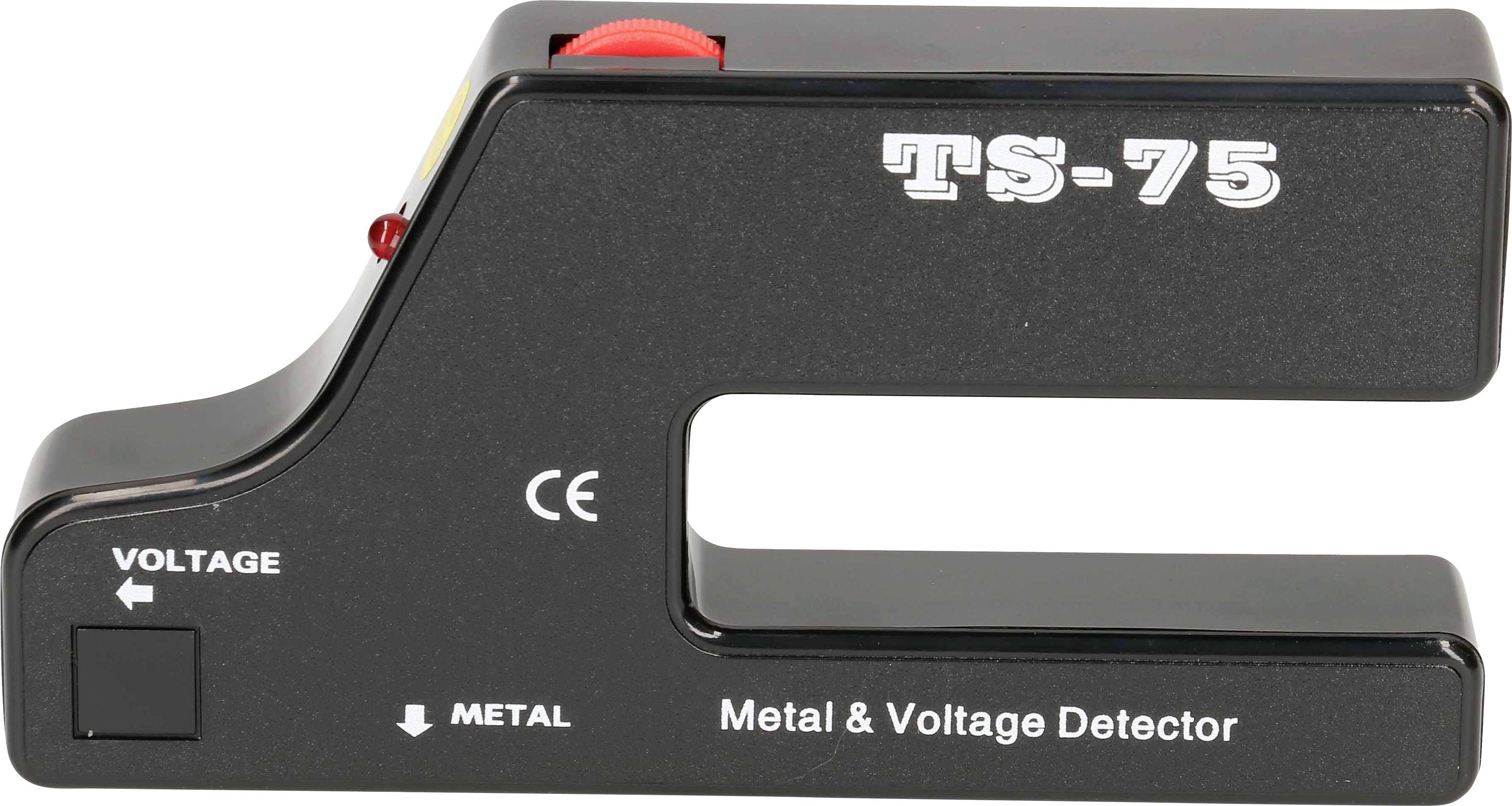 Détecteur de métaux et de tension TS-75 en noir avec interrupteur rouge pour indication de courant et de métal. Certifié CE.