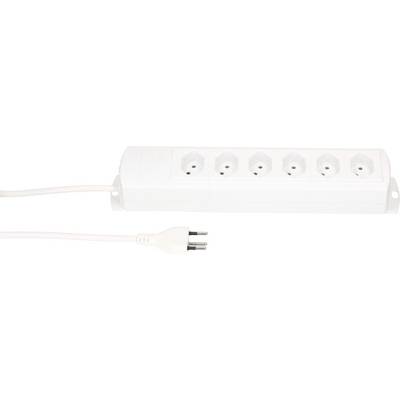 Multiprise 6 prises avec fiche européenne, blanche. Adaptée pour étendre les possibilités de branchement des appareils électriques.