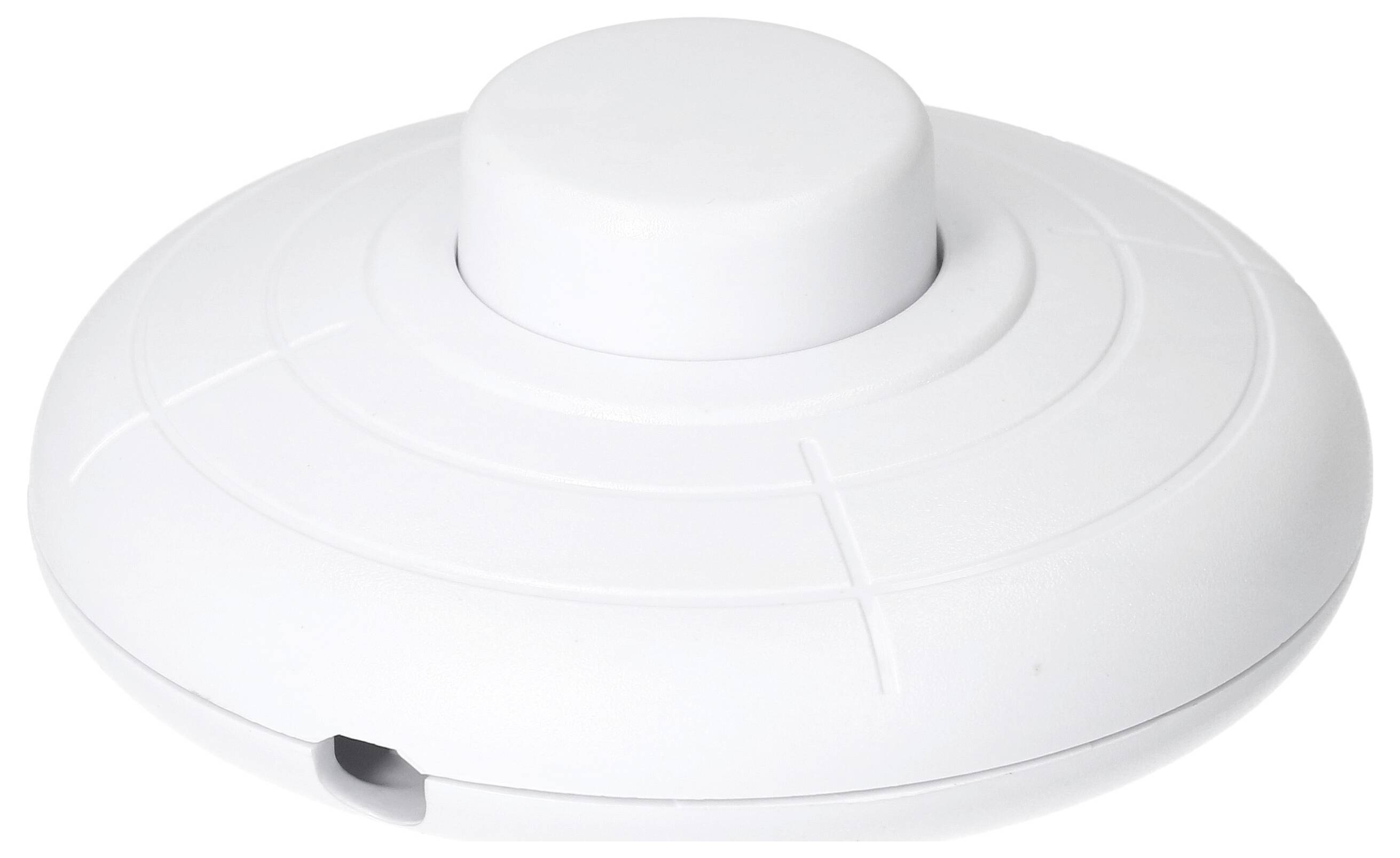 Un capteur blanc et rond avec un bouton central, probablement un détecteur de fumée ou un détecteur de mouvement.