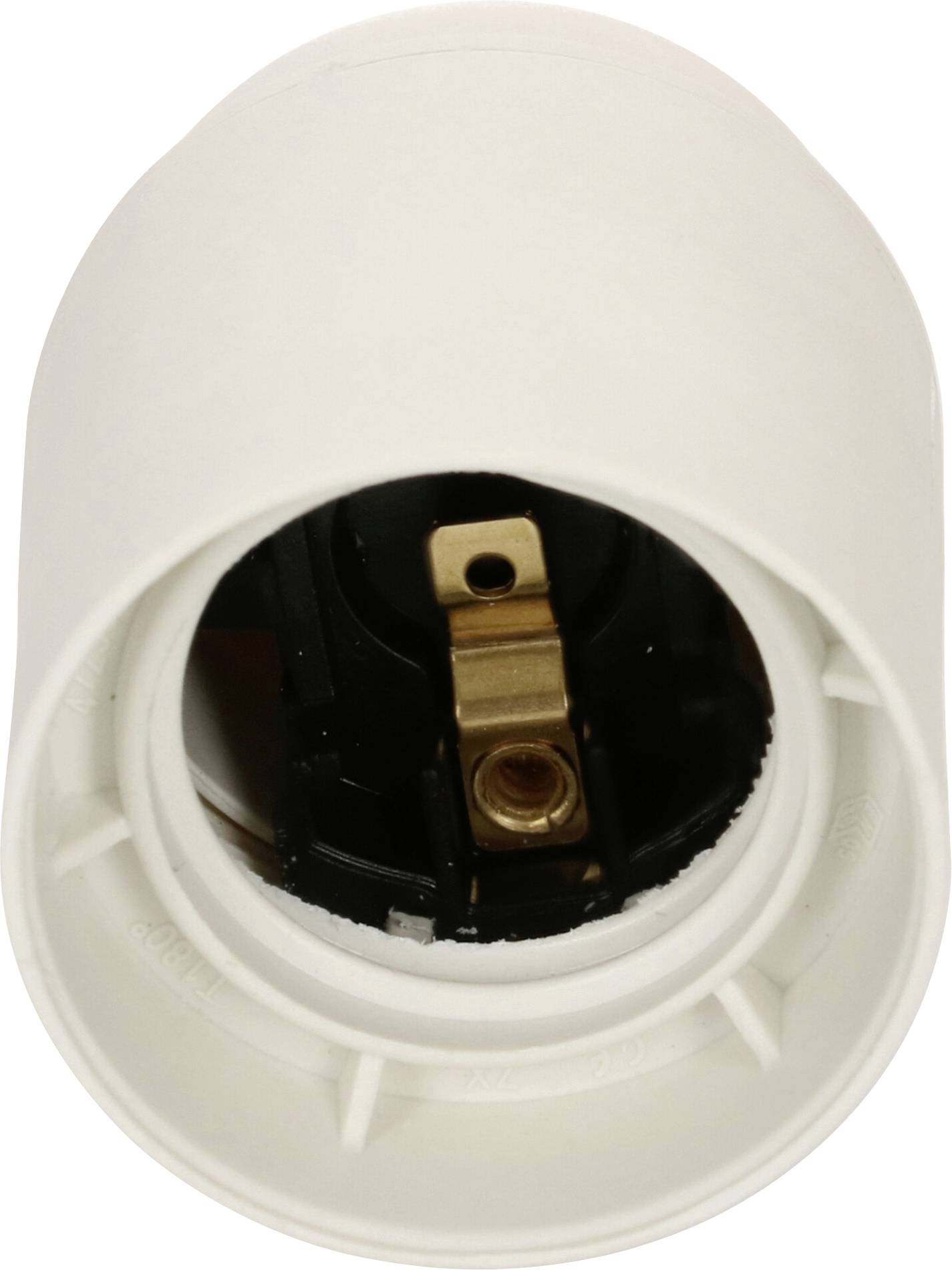 Support de lampe blanc en plastique, de forme cylindrique, montrant la structure de contact métallique interne destinée à recevoir une ampoule.