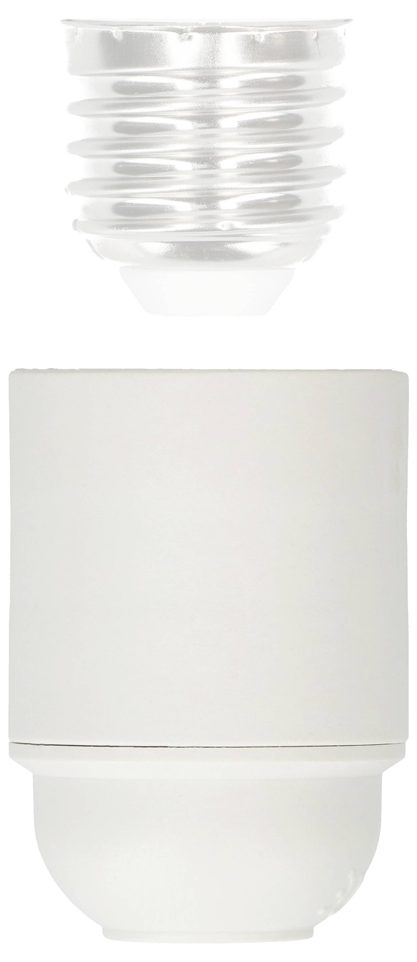 Représentée est une lampe LED basse tension avec douille E27, composée d'une partie supérieure filetée et d'un corps lumineux cylindrique.