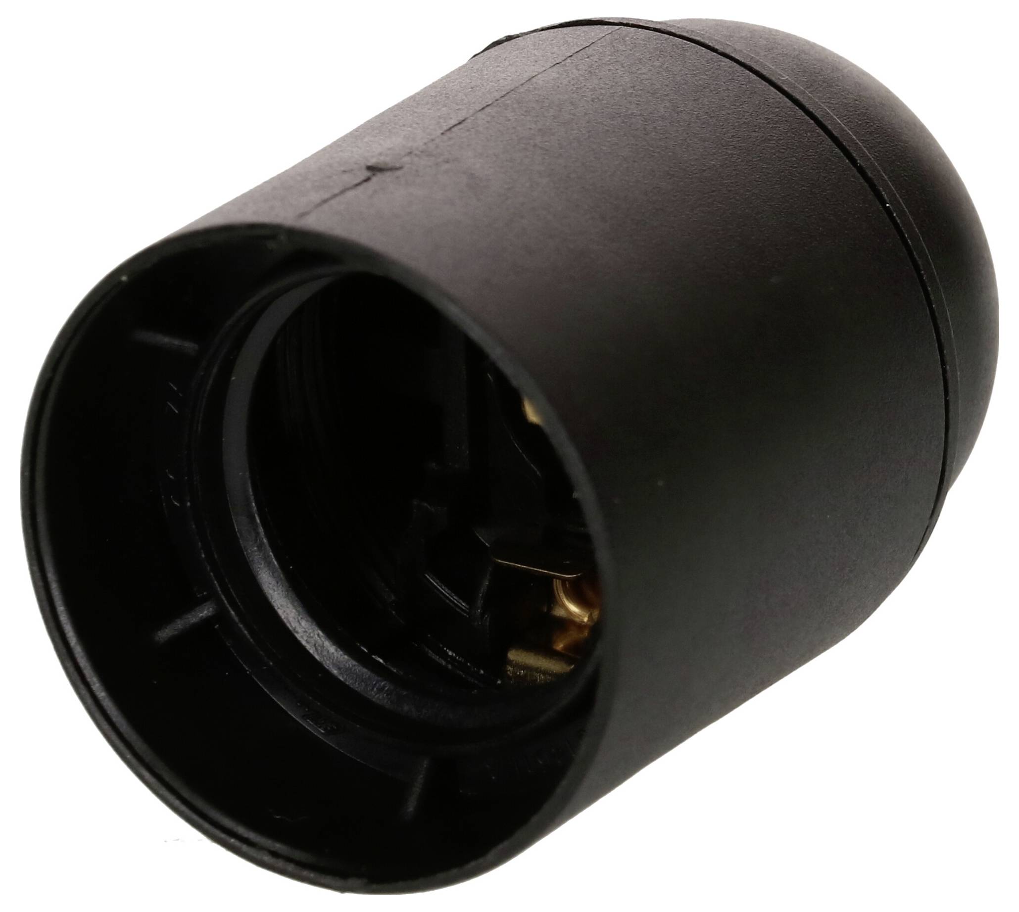 Support de lampe cylindrique en plastique noir, ouvert à une extrémité pour la fixation d'une ampoule.
